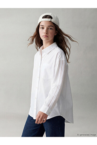 LC Waikiki Nevavm Lace Detailed Girl's Shirt with a Difference