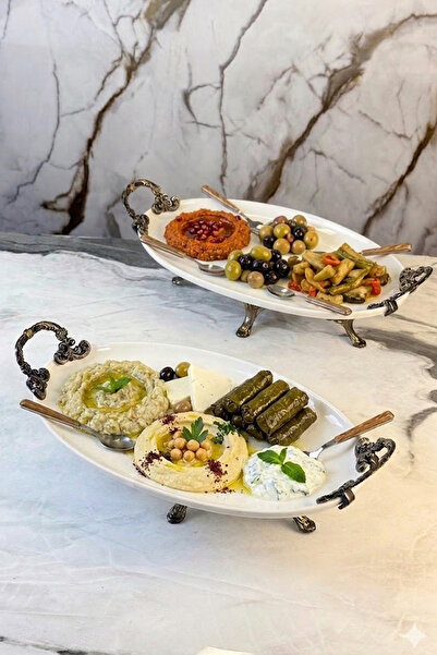 MAY HOME 2-Piece Porcelain Plate with Handle & Oval Appetizer Presentation Set