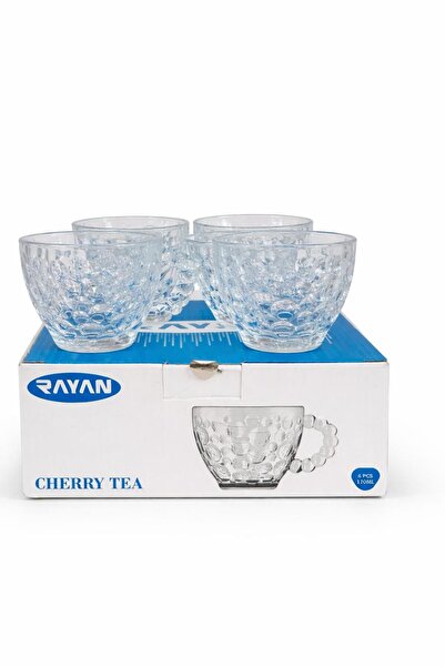 ERAY HOME Cherry Coffee 4'lı Taşlı Boncuklu Cam Kahve Takımı Çay Fincanı Lüks...