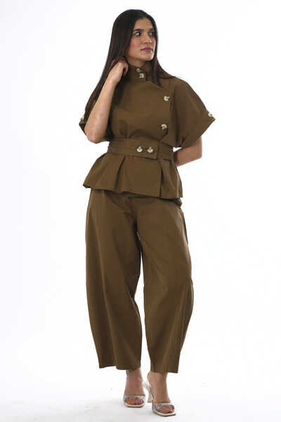 ABBRA Γυναικείο Σετ Παντελόνι Παλάτσο με Όρθιο Γιακά