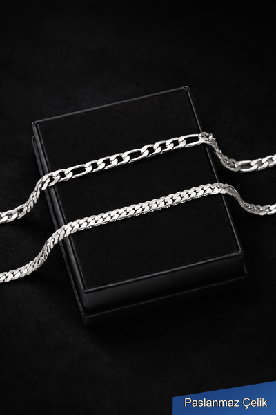 THE Steel طقم أساور رجالية من الفولاذ مع علبة تحتوي على 2 سلسلة فضية اللون - ...