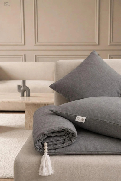NDC HOME Luxury Keten Koltuk Pedi / Şiltesi [Kırlentli] - Füme
