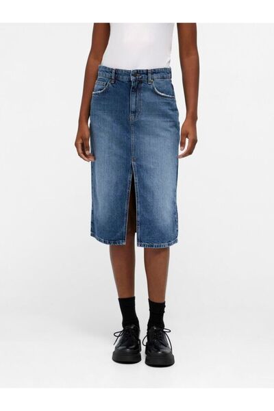 WOMKA Women's Slit Detailed Midi Length Denim Skirt