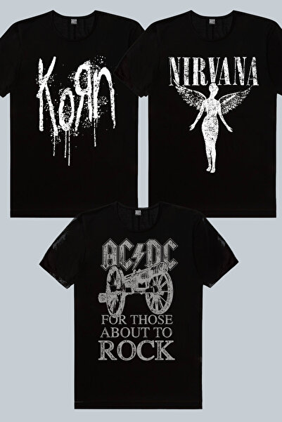 ROCKANDROLL Korn, Melek Nirvana Black, Top Rock Acdc Μαύρο Ανδρικό Μπλουζάκι ...