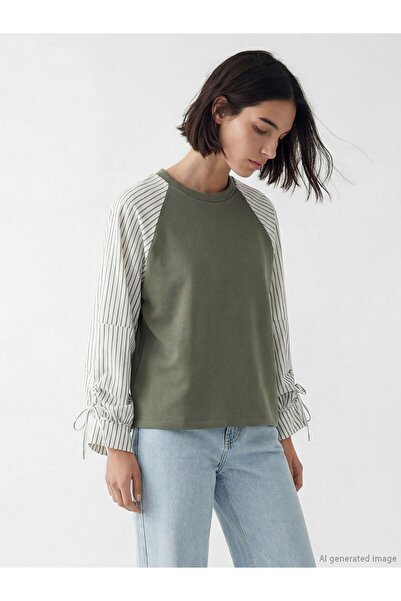 LC Waikiki Natuvera Haki Oval Neckline Striped Blouse with Nevavm Difference ...