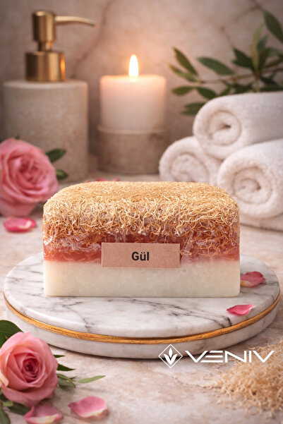 VENİV 100% Natural Pumpkin Fiber Soap - Rose & Goat Milk - 100 Gr