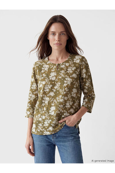 LC Waikiki LCW Grace Καφέ Μπλούζα με λαιμόκοψη ποδηλάτου και λουλουδάτο σχέδιο