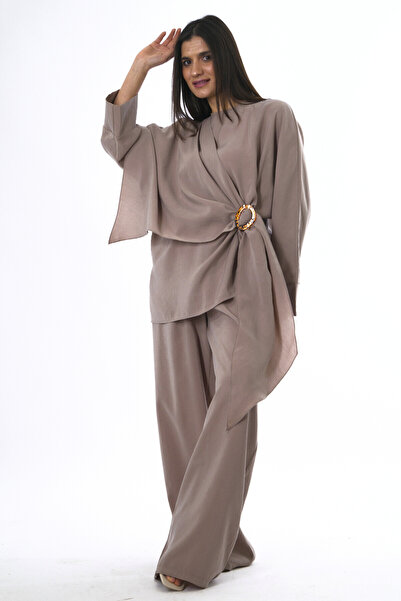 ABBRA Γυναικείο Σετ Μπλούζας με Κούμπωμα στο Πάνω Μέρος