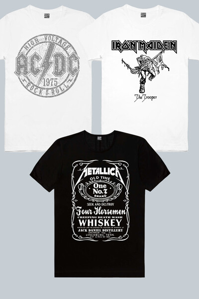ROCKANDROLL Iron Maiden White, Acdc White στο διαμέρισμα, Metallica Jack Logo...