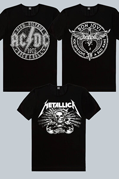ROCKANDROLL Bon Jovi με φτερά, Metallica Skull, Acdc Black 3-pack ανδρικό μπλ...