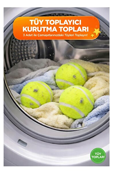 Zivvo 3 Adet Tenis Topu Seti | Tüy Toplama, Evcil Hayvan Oyuncağı, Kurutma Ma...