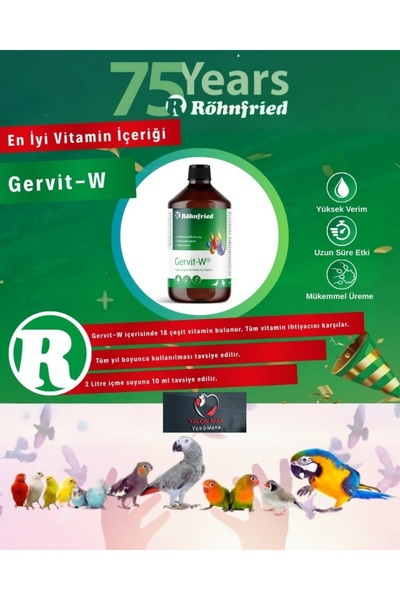 NUTRİPRO BİRD Röhnfried Gerwit-W 50 ml Güvercin, Muhabbet Kuşu, Kanarya Papağ...