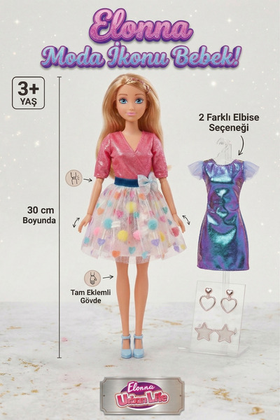 craftivio Elonna Urban Life Tam Eklemli Oyuncak Bebek 30 cm - 2 Farklı Kıyafe...