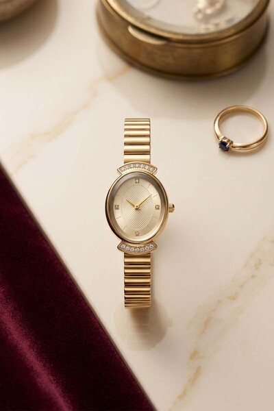 İnogge Essa Luxury Women's Wristwatch - Vintage Oval Case Gold Detailed Gold ...