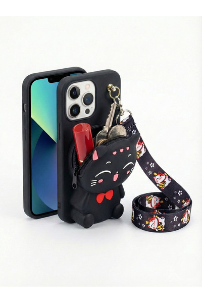 OSG İphone 14 Pro Max Uyumlu Çantalı ve Boyun El Askı Aparatlı 3 Boyutlu Dese...