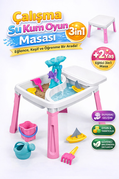 Sayıcı Kids Çalışma Su Kum Oyun Masası 3in1 Kız Çocuk Aktivite Masası Eğitici...