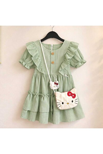 Yuvam Hello Kittyli Çantalı Kız Çocuk Elbise