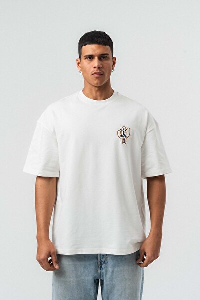 kargasa Jack Cactus Embroidery Detailed White Oversize Printed