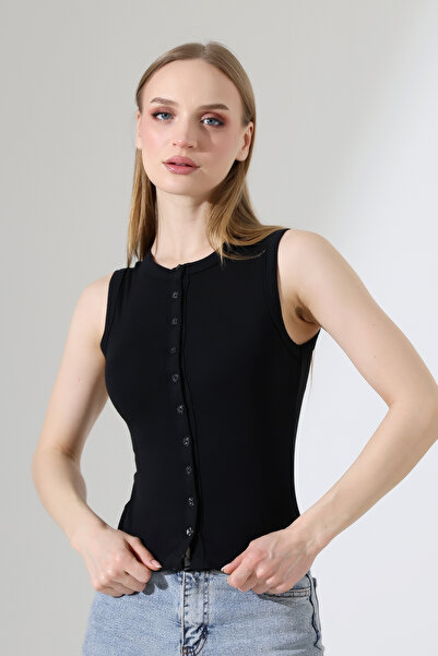 ModaPlaza Γυναικείο αμάνικο εσώρουχο λύκρα με κουμπιά μπροστά 22077