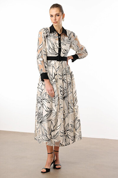 Moda İlgi Φόρεμα οργάντζα με φλοράλ σχέδια, άνετο και κομψό, κατάλληλο για κα...