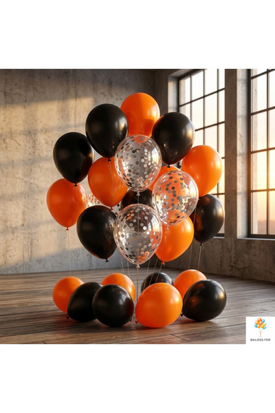 baloss fer Black Orange Balloon Set 20-Piece Silver Confetti Transparent Ball...