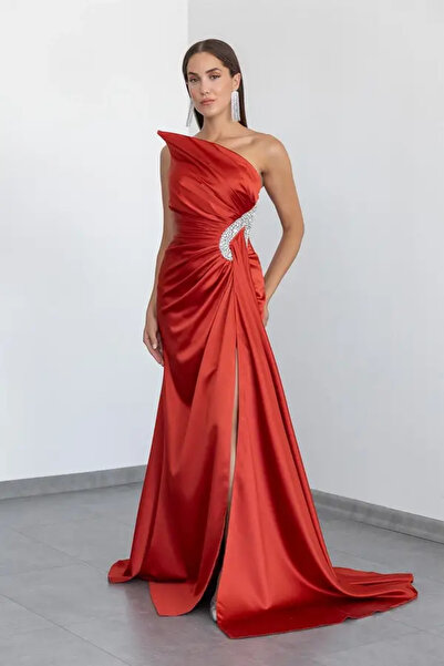 Kıyafetsepeti Γυναικείο Κόκκινο Σατέν Φόρεμα - Εντυπωσιακό & Αριστοκρατικό