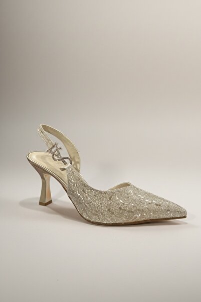 Modayak Γυναικεία παπούτσια ARICI με χρυσό σχέδιο, λεπτό τακούνι, μυτερή μύτη...