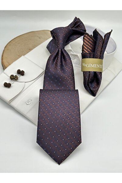 Gutiero Κλασική γραβάτα με καφέ σχέδιο με μαντήλι