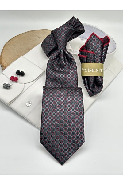 Gutiero Κλασική γραβάτα με μαύρο σχέδιο με μαντήλι