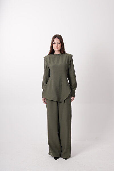 PURE Haki Vatkalı Modern Kesim Pantolon Bluz Takım