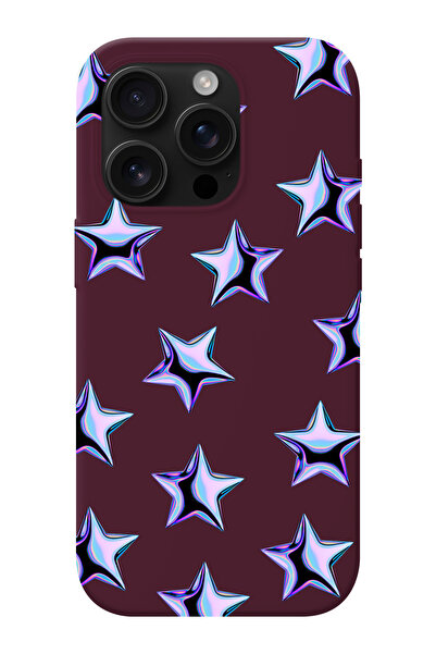 shoptocase iPhone 15 Pro Uyumlu Mor Yıldızlar Desenli İçi Süet Lansman Telefo...