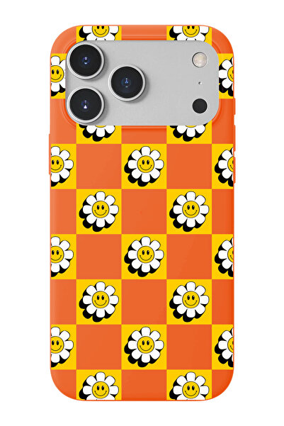 shoptocase iPhone 17 Pro Max Uyumlu Dama Papatya Desenli İçi Süet Lansman Tel...