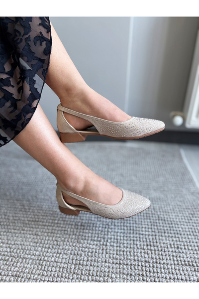 asmi shoes Γυναικείες μπαλαρίνες Dolly Beige Suede με λεπτομέρεια από πέτρα, ...