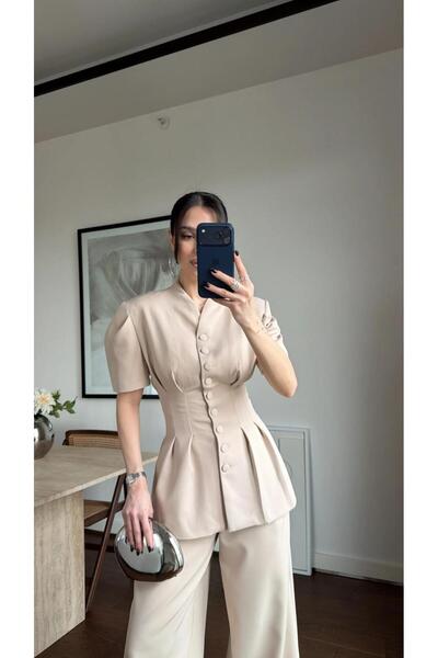 FMN Butik κοντομάνικο σακάκι με κουμπιά και όρθιο γιακά, μπλούζα, παντελόνι π...