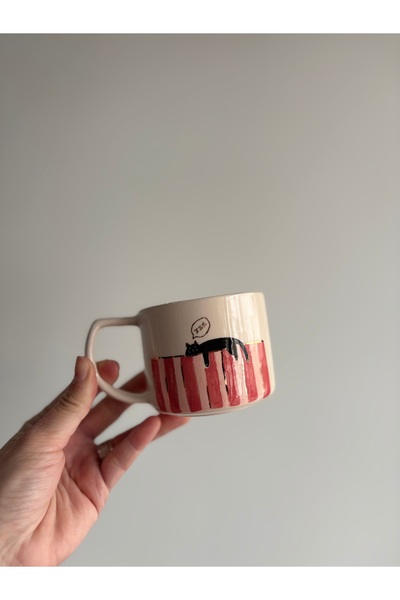 RinaSeramik Seramik El Yapımı Kedili Mug