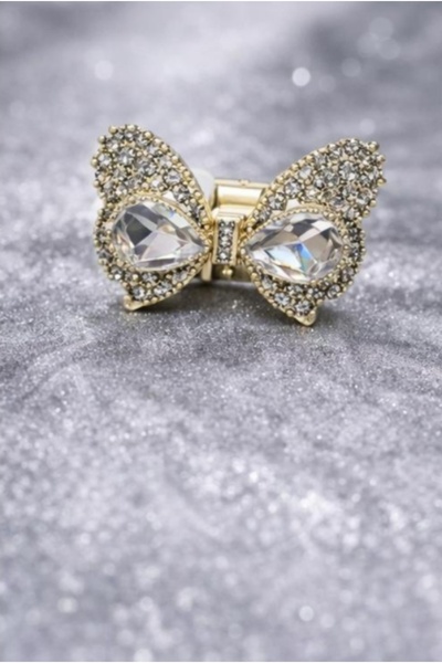 Taşlı Kelebek Saç Tokası – Gold Kristal Detaylı Işıltılı Şık Mandal Toka
