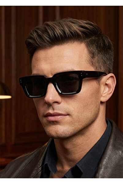 Duke Nickle Men's Black Cornered Uv400 Protected Modern Design Sunglasses