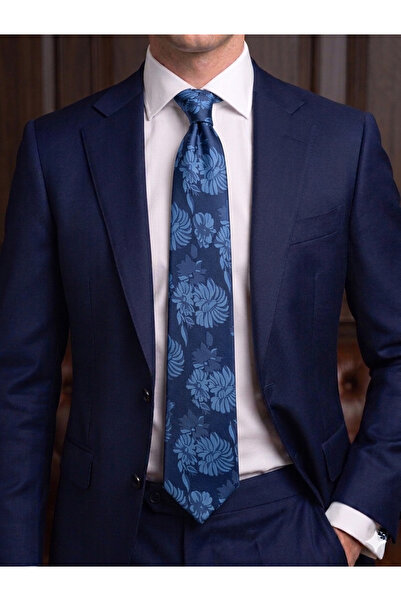 Gutiero Κλασική γραβάτα με μπλε ναυτικό σχέδιο με μαντήλι