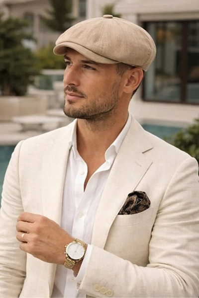 luwian Ανδρικό 100% βαμβακερό καλοκαιρινό λινό καπέλο 8 τεμαχίων Peaky Blinders