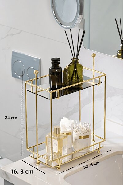 Edora Home Χρυσός ορθογώνιος μεταλλικός οργανωτής μπάνιου 2 επιπέδων, οργανωτ...