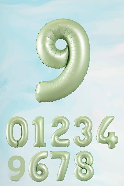 PEKSHOP Retro Green 9 Year Old Number Balloon 80 cm Retro Color Green 9 Year ...