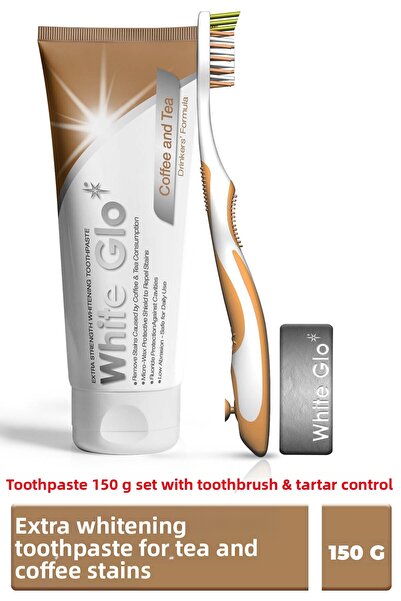 White Glo معجون أسنان مبيض إضافي ضد بقع الشاي والقهوة 150 جرام يشمل فرشاة أسن...