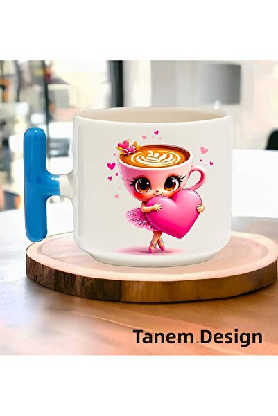Tanem Tasarım كوب قهوة وشاي هدية ليوم الحب 013 - كوب بمقبض على شكل حرف T