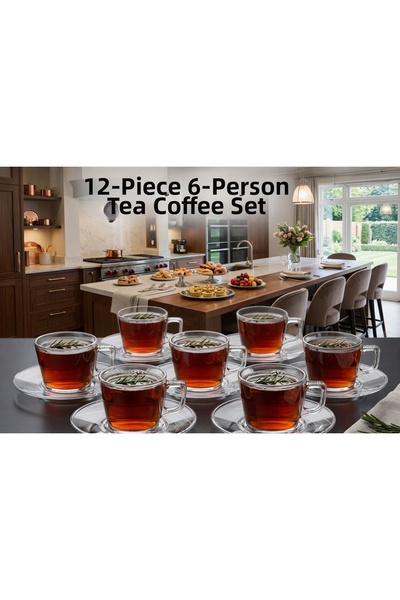 DİBA AVM 12-Piece Tea Nescafe Cup Set Luxury 6 Person Tea Cup 12 Pieces 220 ml