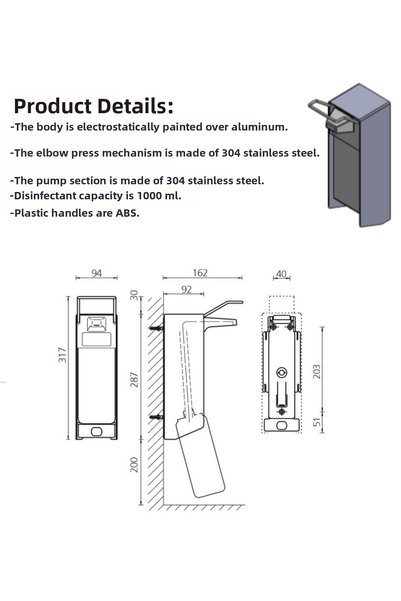 ZHR Elektronik Ss421 - Elbow-Push Disinfectant Dispenser - Disinfectant - Hygiene Dispenser