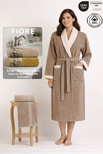 Ellaline Σετ γυναικείων μπουρνούζια με αντίθεση 2 τεμαχίων 100% βαμβάκι πιστο...