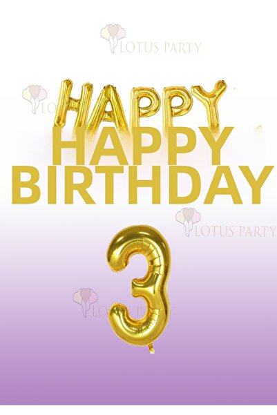 LOTUS PARTY Gold Color Happy Birthday Lettering Foil Balloon Gold Number 1 Ye...