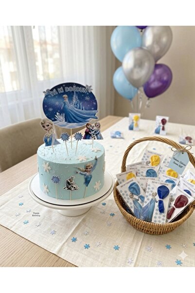 Sinem Gift Elsa Birthday Concept - Elsa Cake Decoration - 20 Elsa Balloon Cards