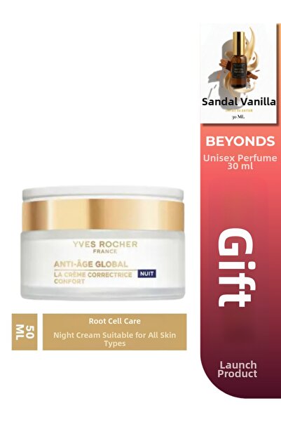 Yves Rocher كريم الليل المجدد والمنعش 50 مل + عطر BEYONDS ساندال فانيليا للجنسين