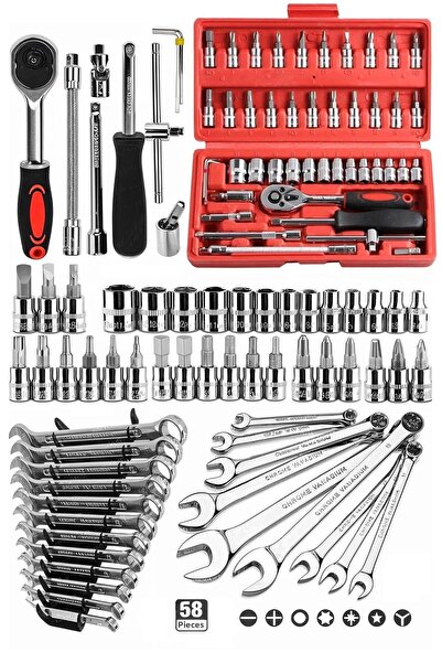 ZhlTools مجموعة أدوات 58 قطعة، طقم مفاتيح ربط 46 قطعة، مفتاح ربط أوتوماتيكي 1...
